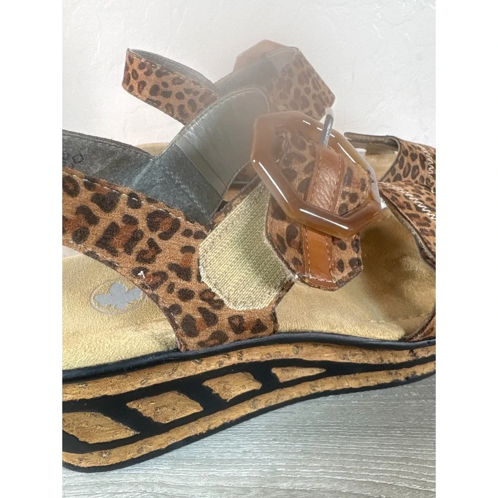 Rieker Antistress Leopard Print Wedge‎ Platform Sandals Buckle Brown Womens 40